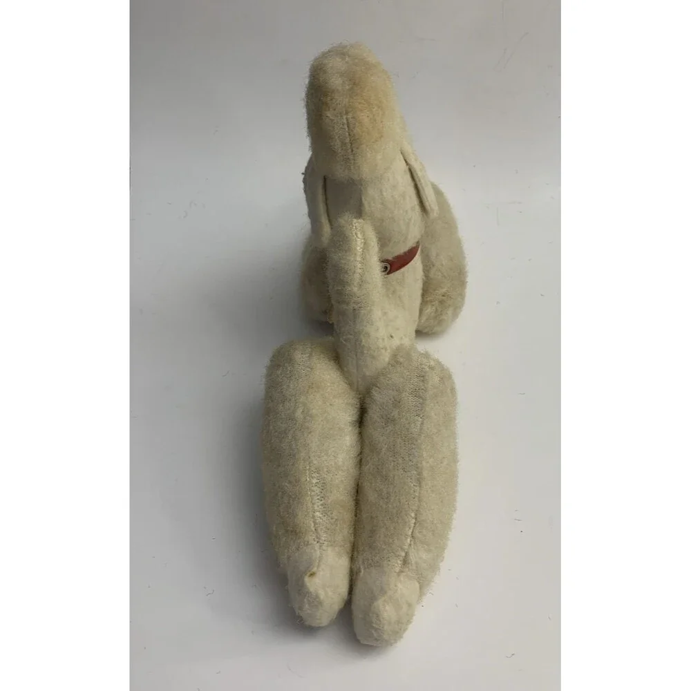 Vintage White Jointed Poodle Dog Plush Red Collar Animal Made in Japan 1966